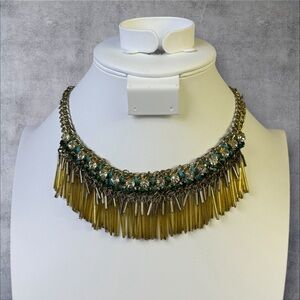 254. Multicolor Fringe Necklace‎ with Clear Rhinestones & Glass Beading